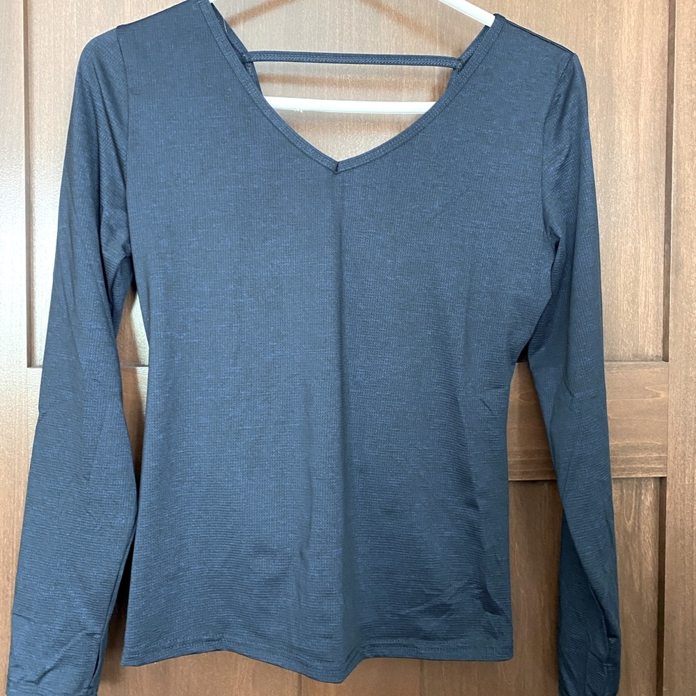 [Zyia] Navy Blue Open Back Long Sleeve Top